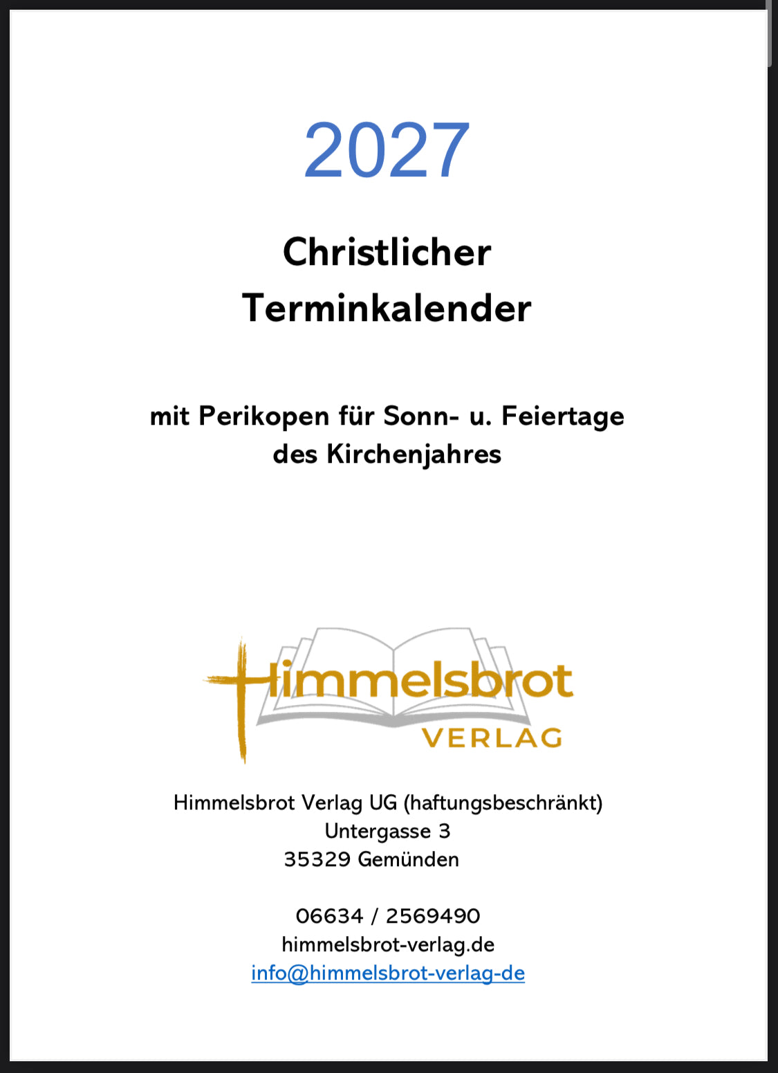 Christlicher Terminkalender 2027